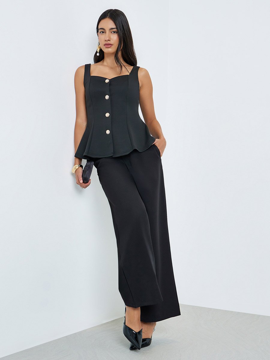 Black Sleeveless Peplum Top
