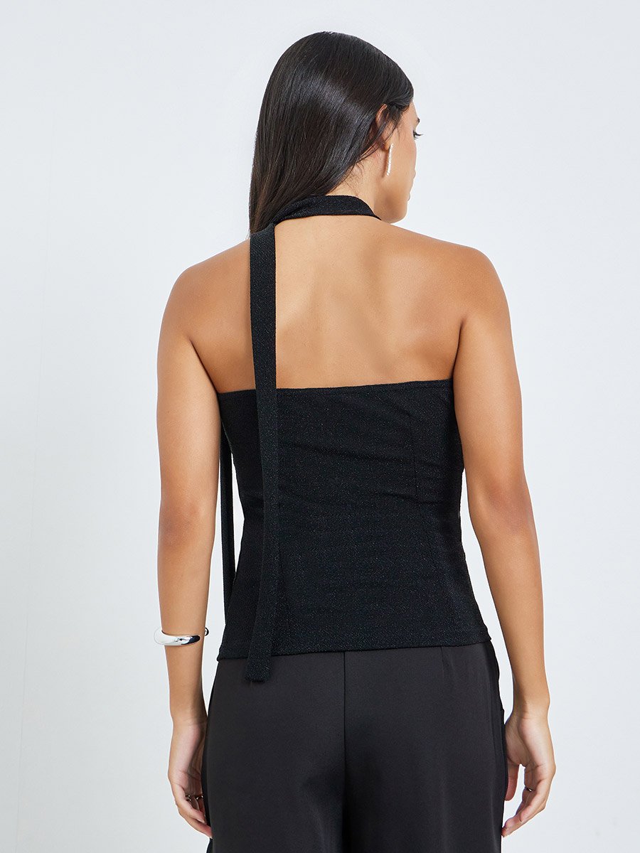 Black Bandeau Neck Textured Top