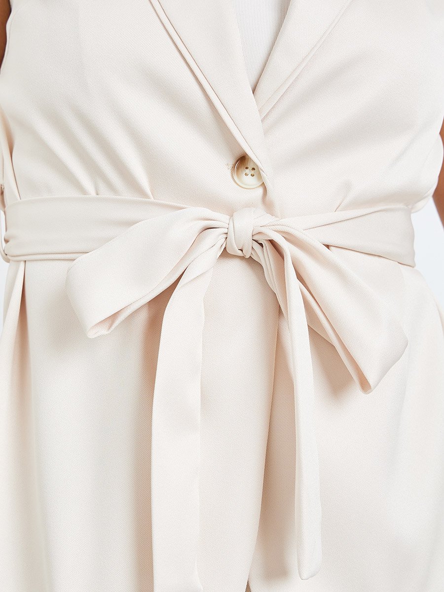 Off-White Waist-Tie Blazer Vest and Wide Leg Pant Co-Ords