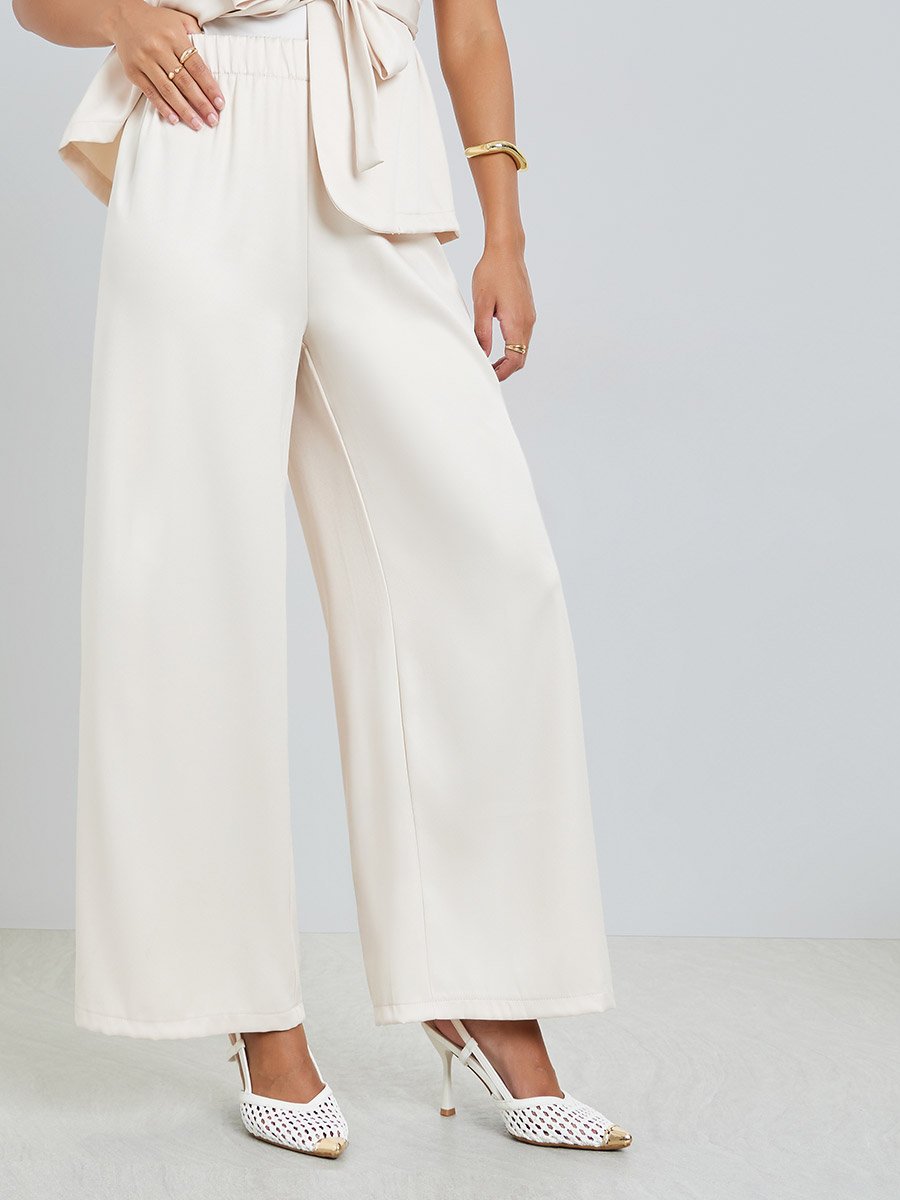 Off-White Waist-Tie Blazer Vest and Wide Leg Pant Co-Ords