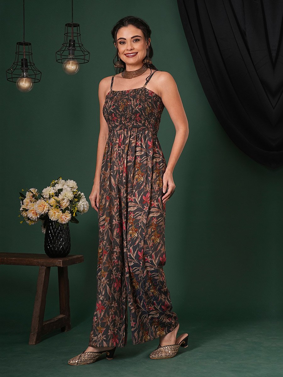 Women Floral Print Strappy Jumpsuit