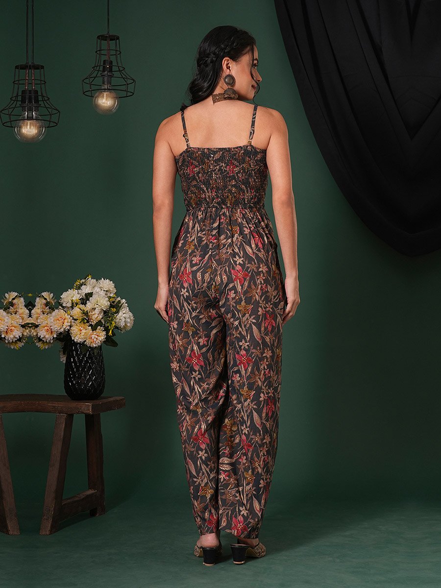 Women Floral Print Strappy Jumpsuit