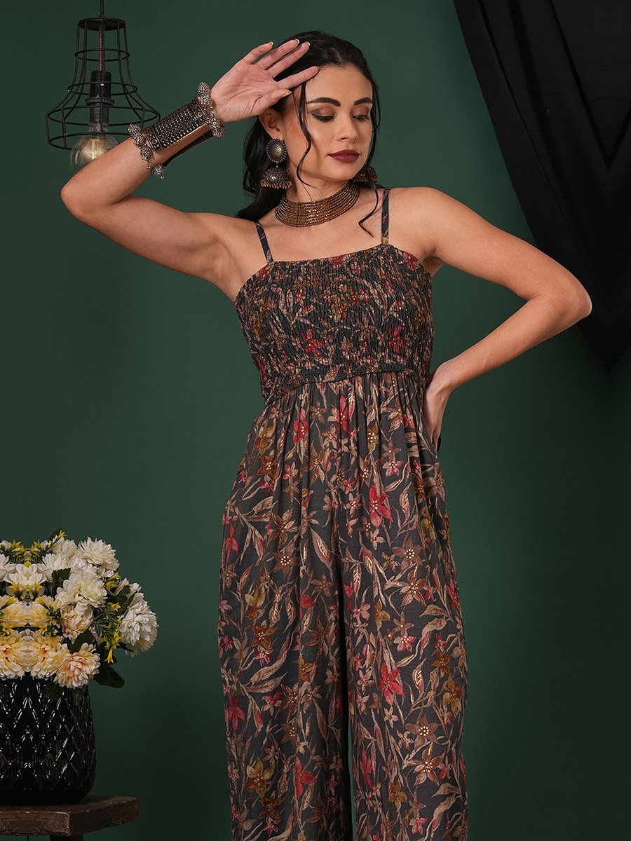 Women Floral Print Strappy Jumpsuit