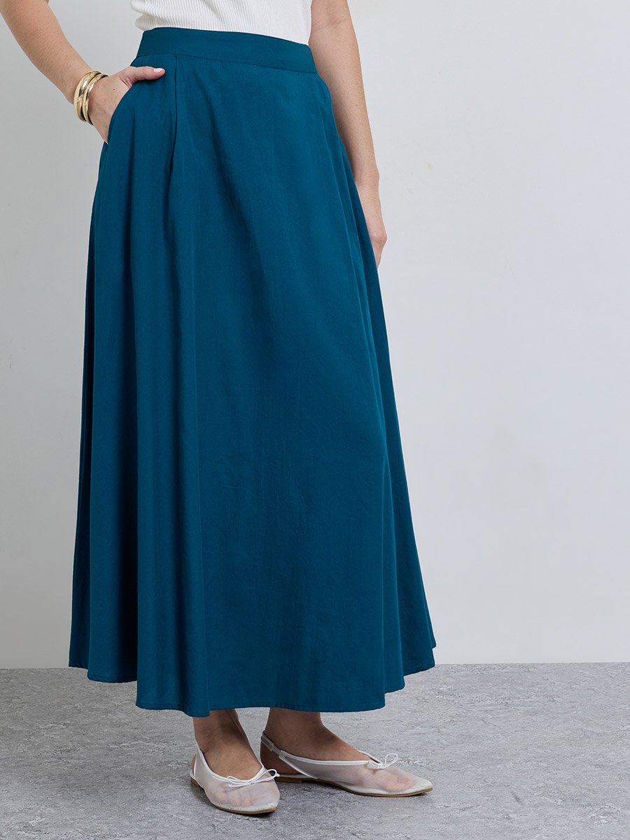 Navy Blue Pocketed A-Line Maxi Skirt