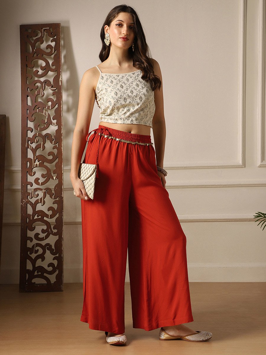 Women Rust Orange Palazzo Pants