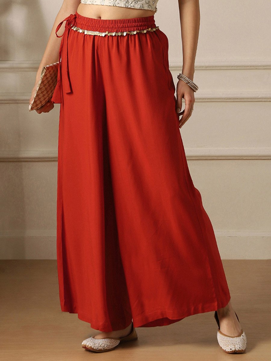 Women Rust Orange Palazzo Pants