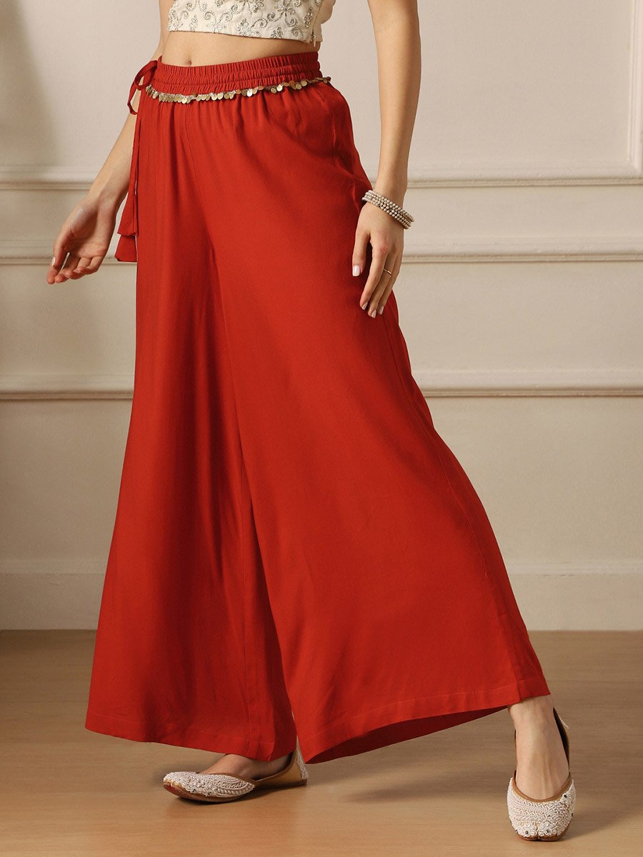 Women Rust Orange Palazzo Pants