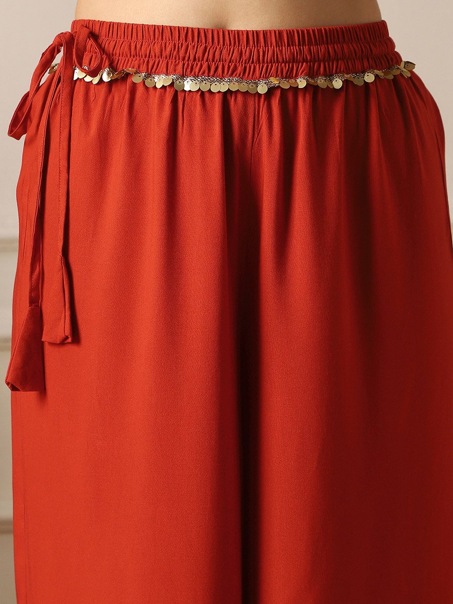 Women Rust Orange Palazzo Pants