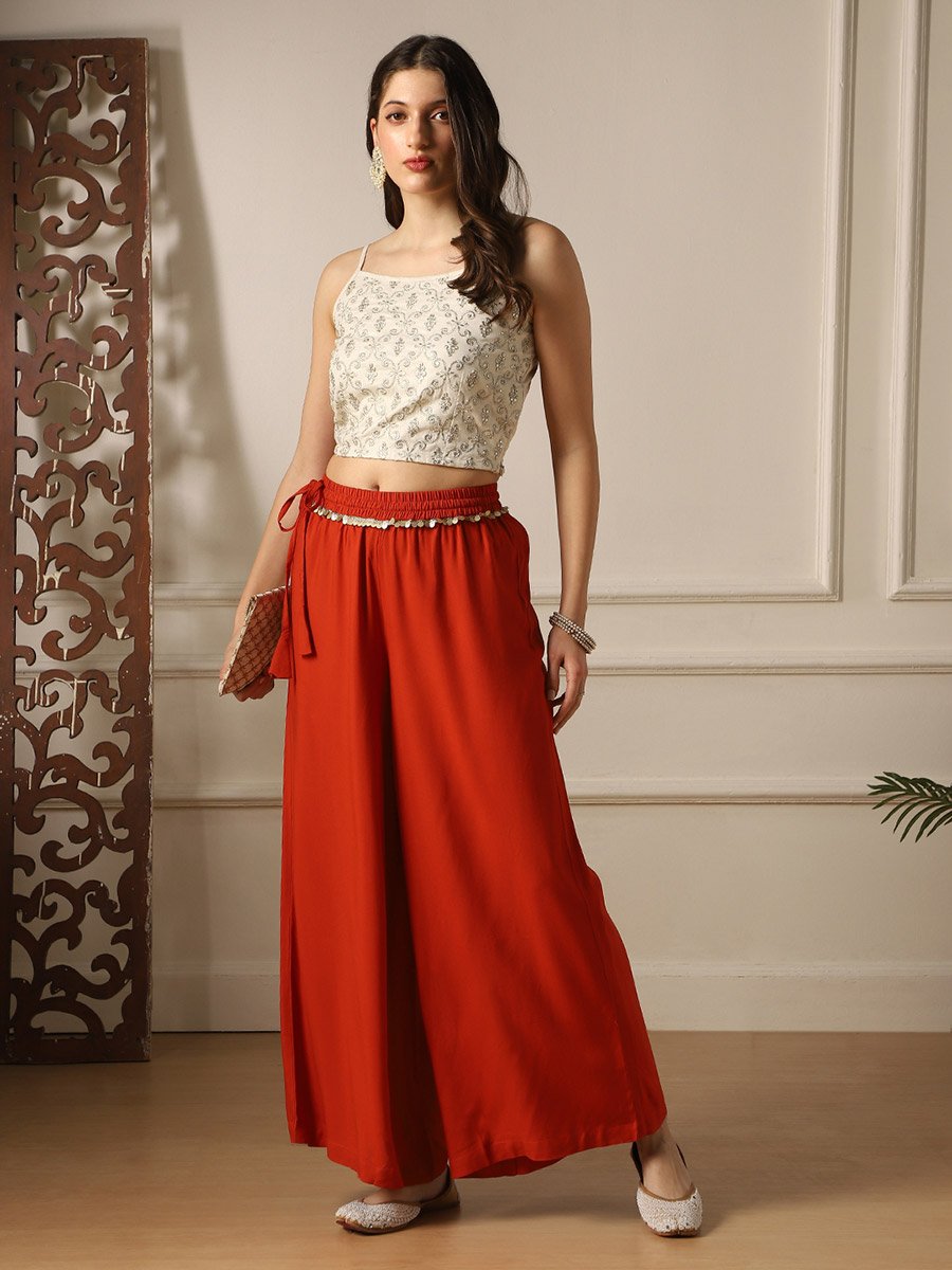 Women Rust Orange Palazzo Pants