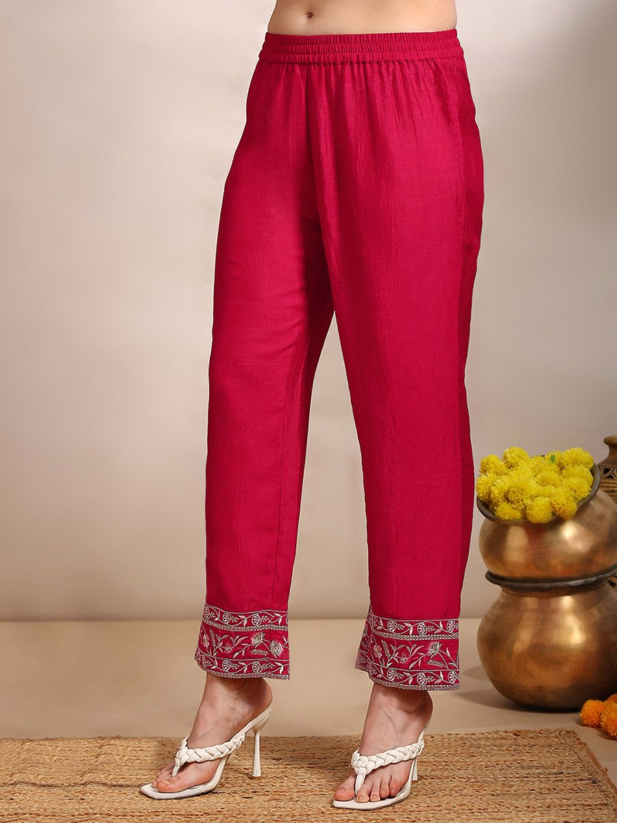 Women Pink Floral Embroidered Kurta with Pants Set