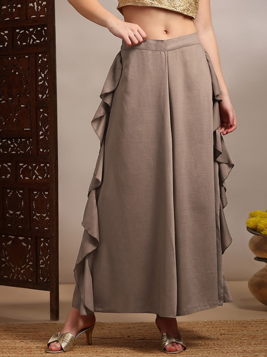 Women Ruffle Detail Wide Leg Festive Palazzo