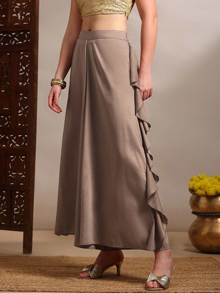 Women Ruffle Detail Wide Leg Festive Palazzo