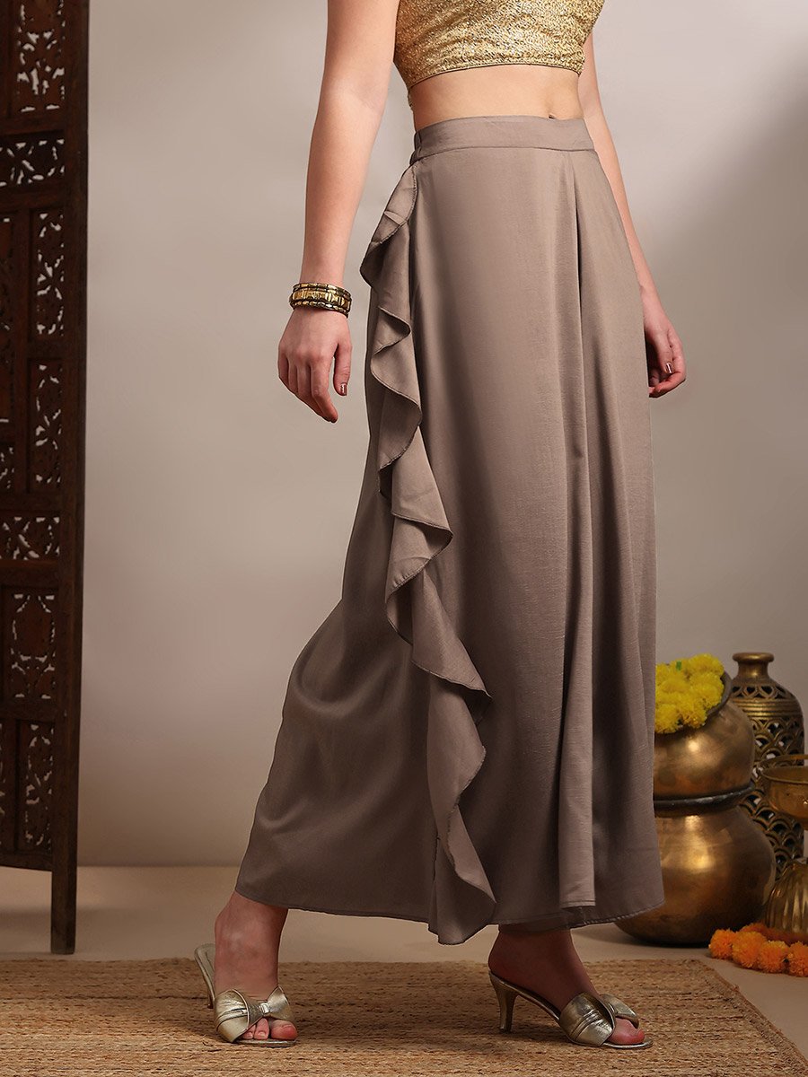 Women Ruffle Detail Wide Leg Festive Palazzo