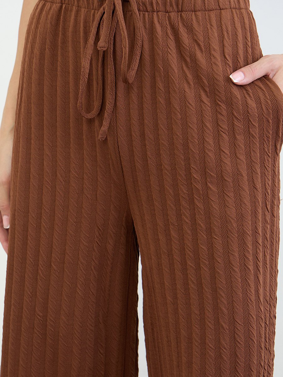 Brown Textured Wide Leg Pants