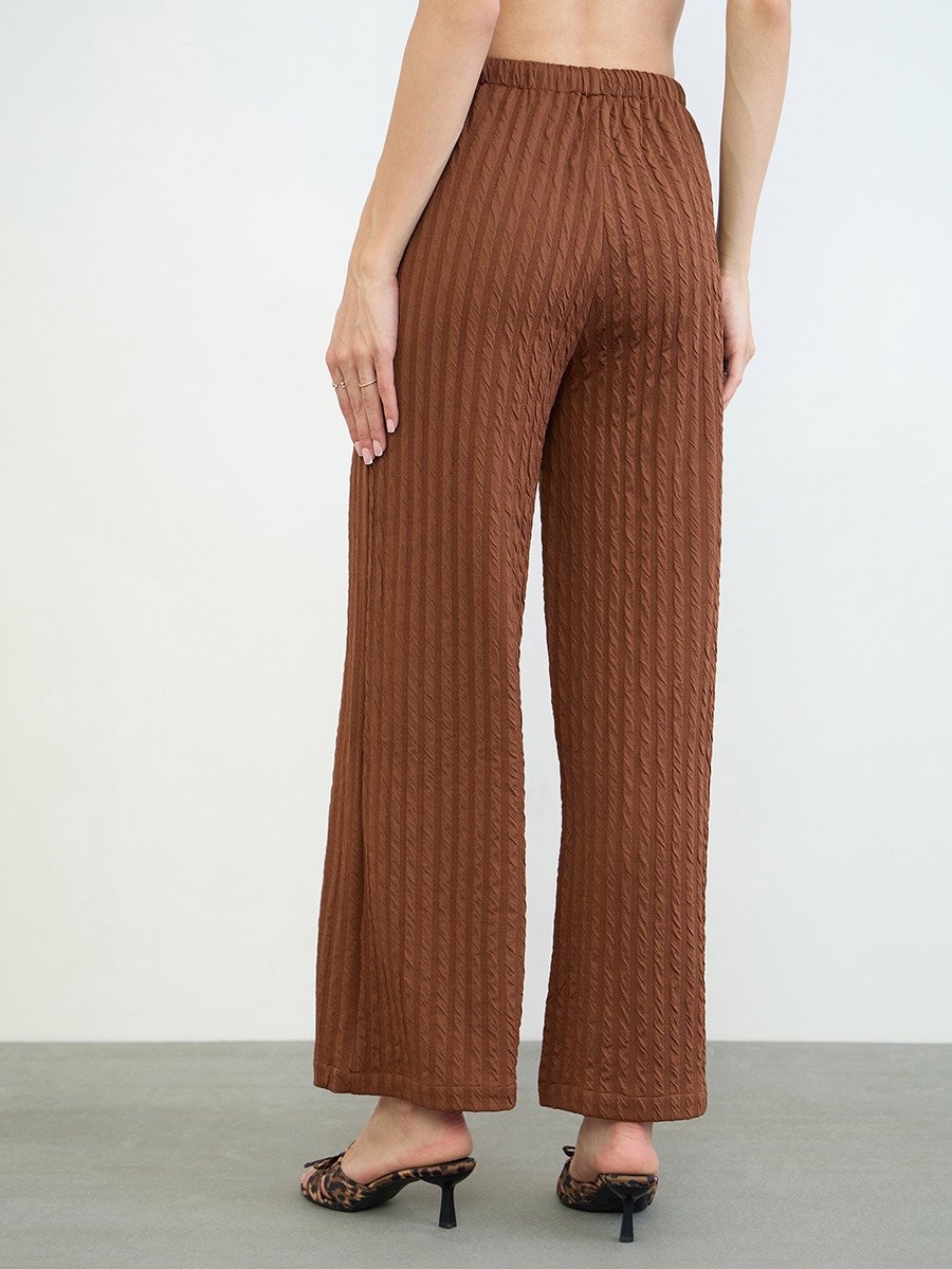 Brown Textured Wide Leg Pants