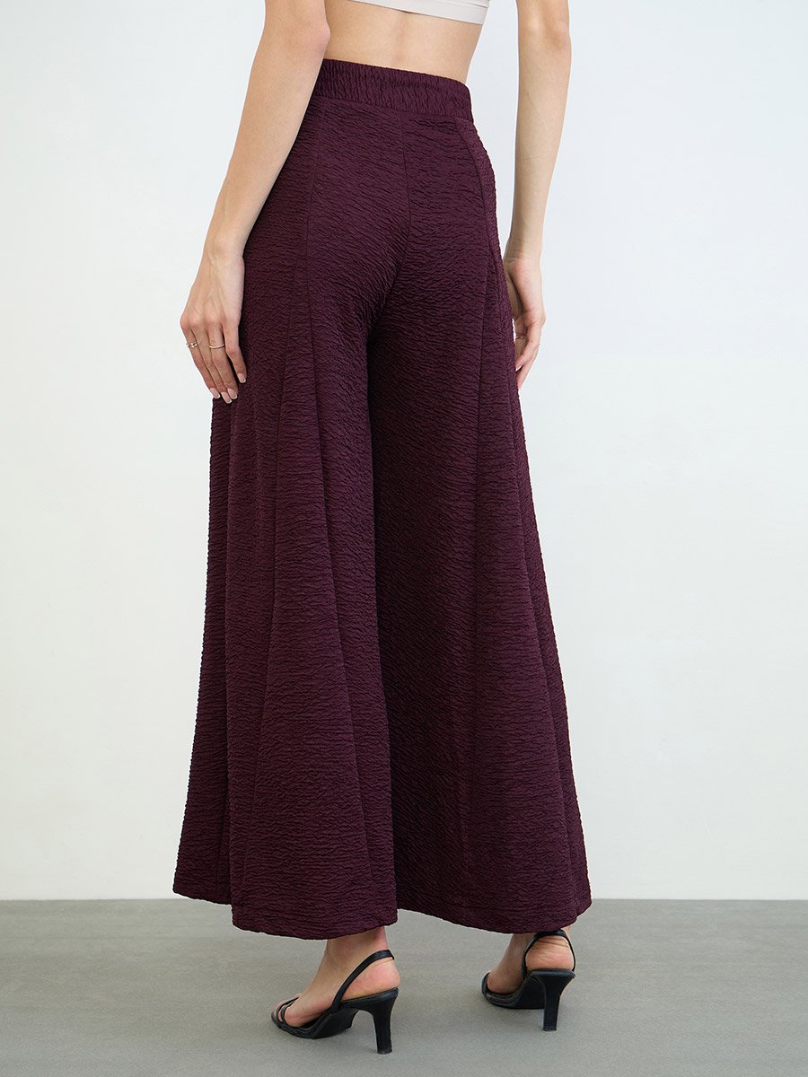Purple Textured Wide Leg Trousers