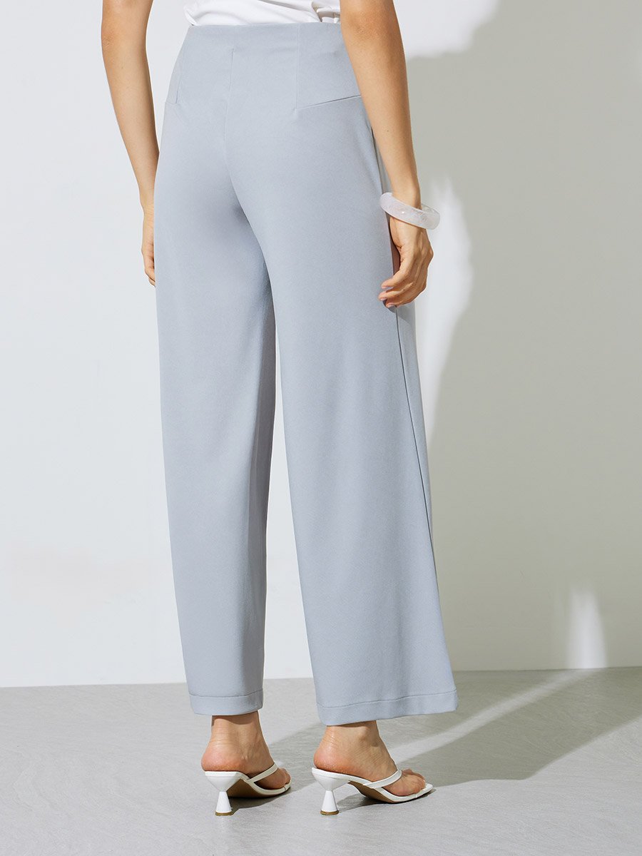 Grey Wide Leg Pants with Side Zip