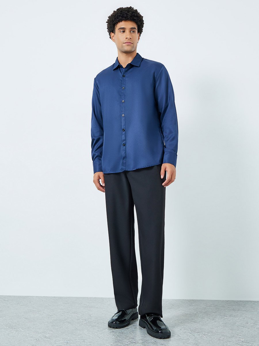 Men Navy Blue Long Sleeve Shirt