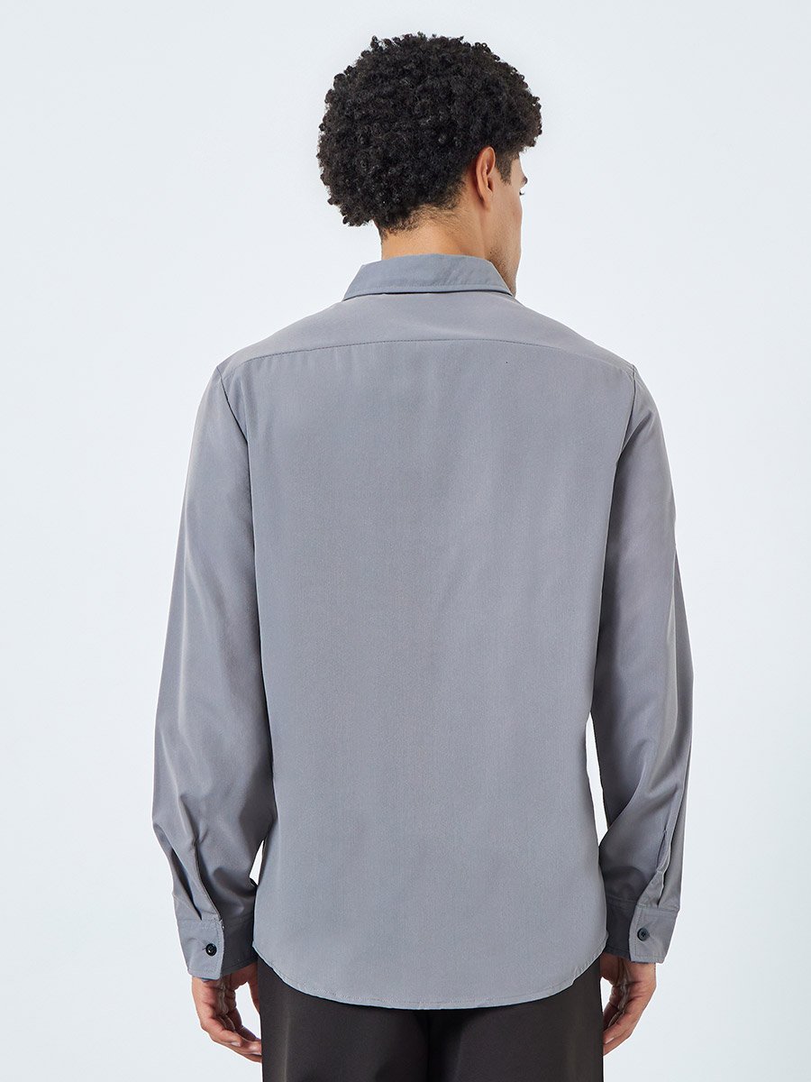 Men Grey Spread Collar Long Sleeve Shirt