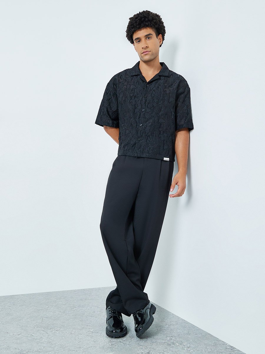 Men Textured Black Short Sleeve Shirt