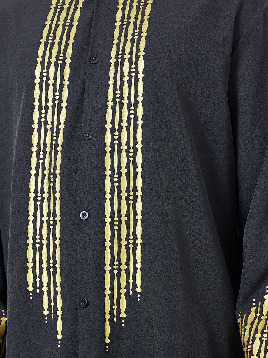 Men Stand Collar Foil Print Thobe and Trousers Set