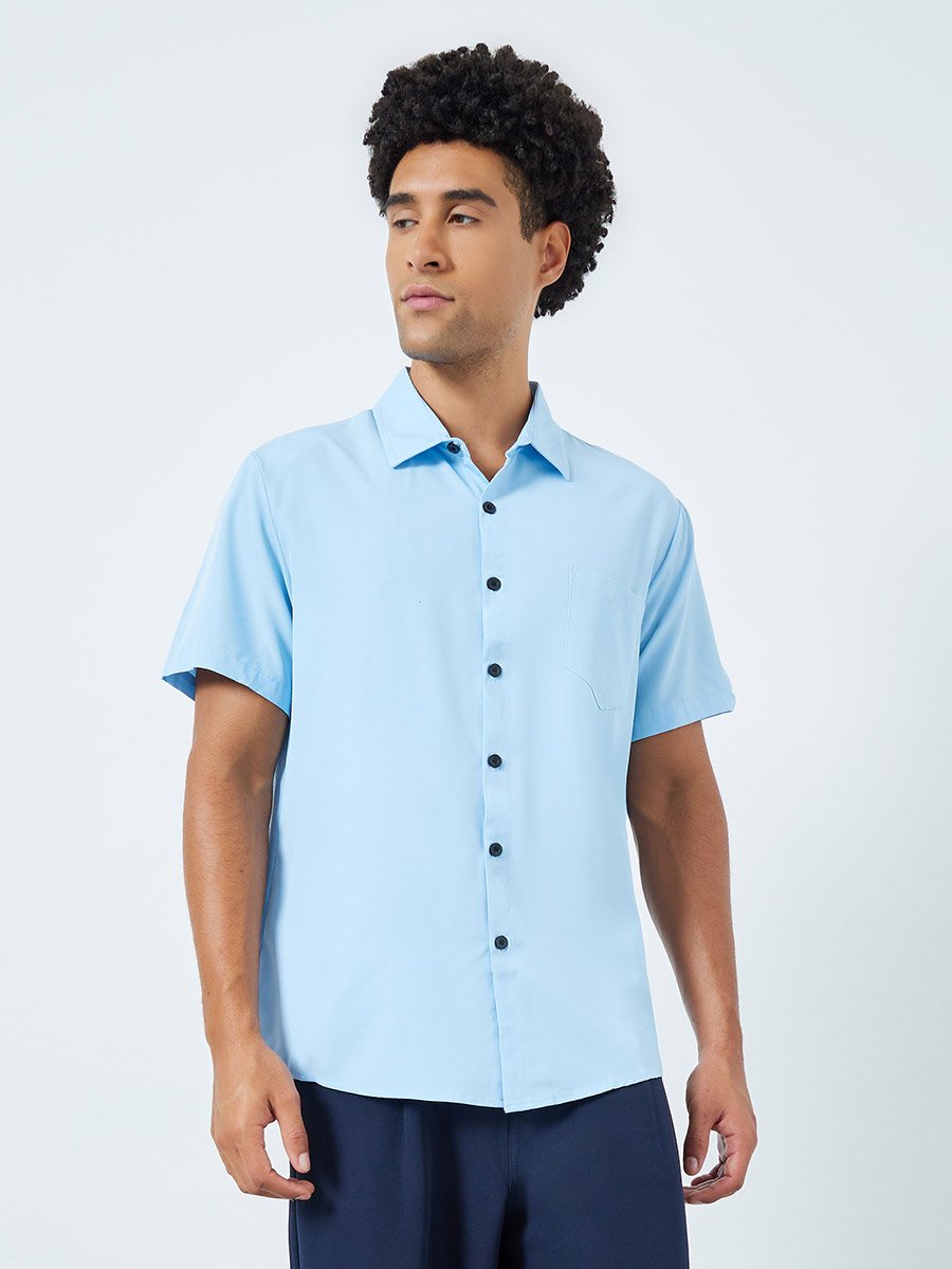 Men Light Blue Short Sleeve Shirt
