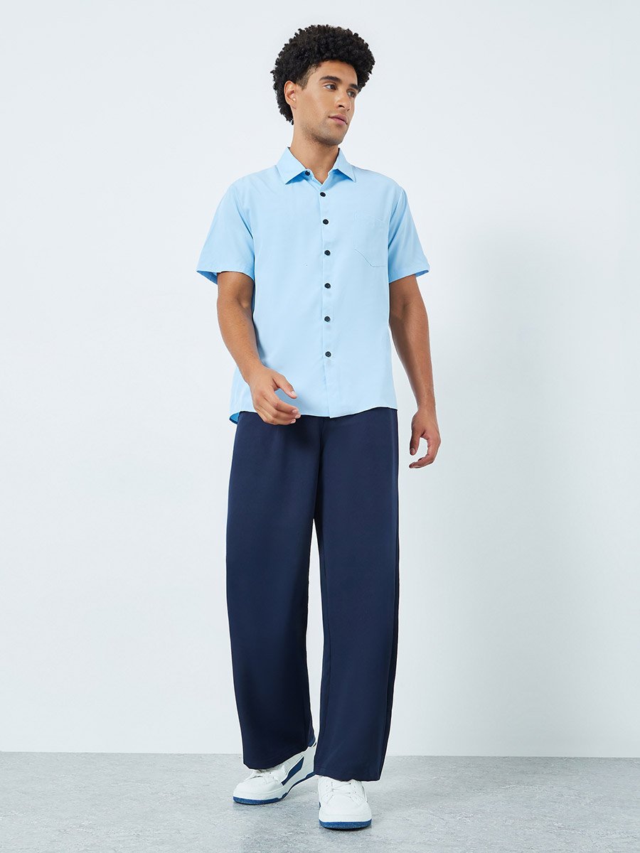 Men Light Blue Short Sleeve Shirt