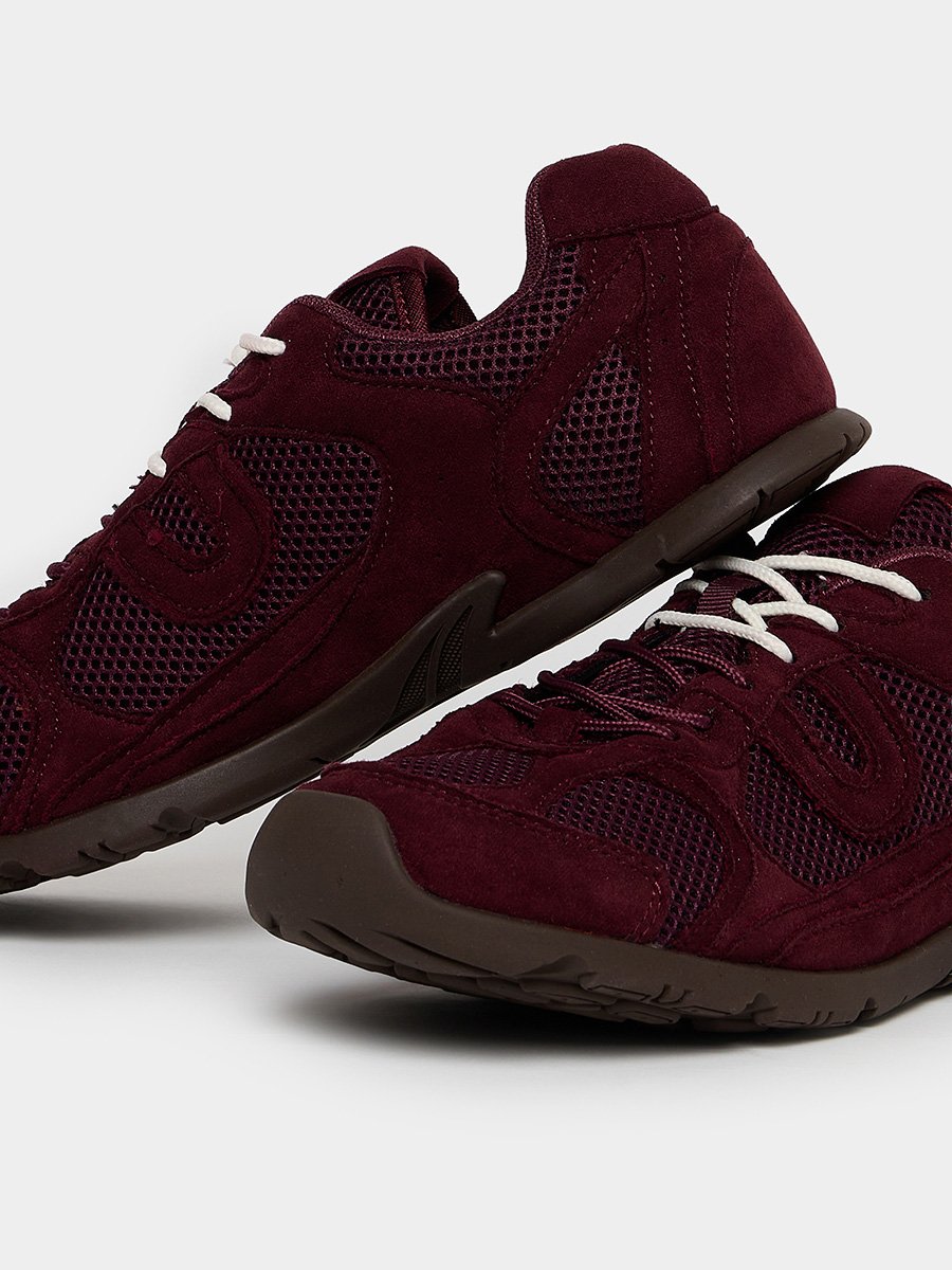 Burgundy Suede Lace-Up Sneakers