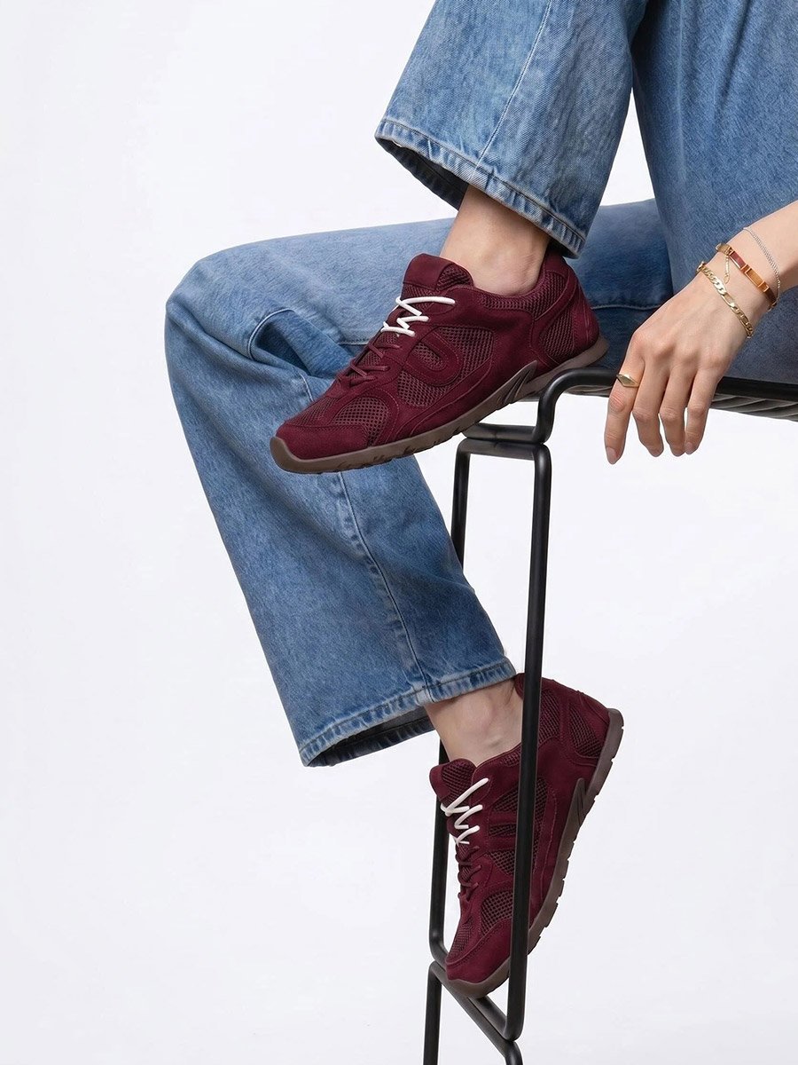 Burgundy Suede Lace-Up Sneakers