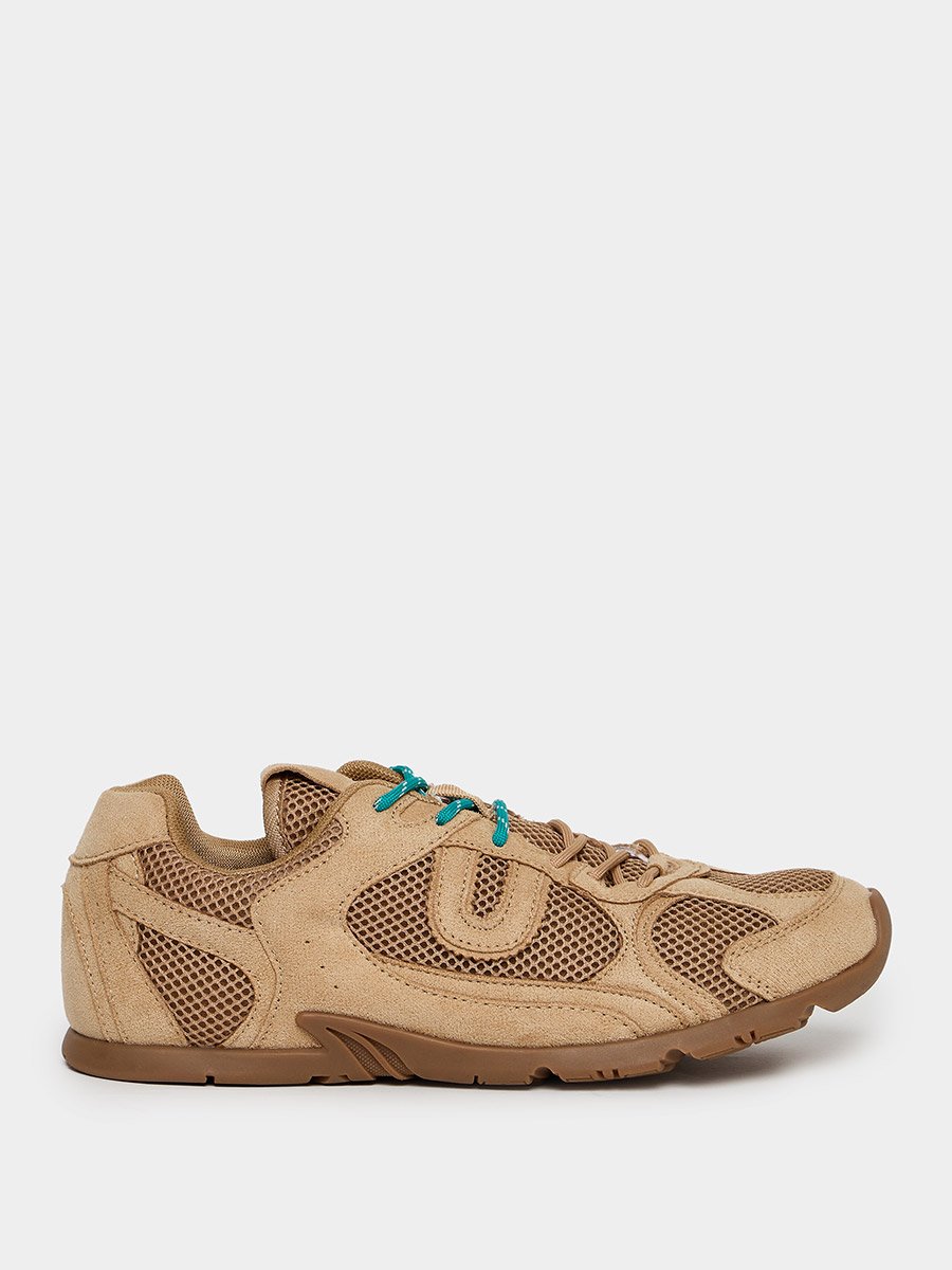 Tan Suede Mesh Lace-Up Sneakers