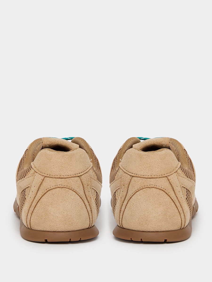 Tan Suede Mesh Lace-Up Sneakers