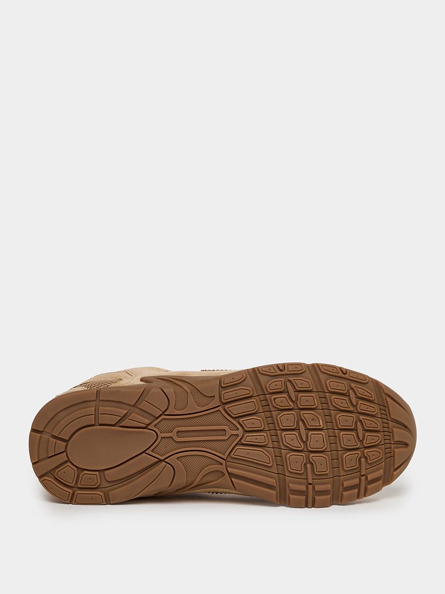 Tan Suede Mesh Lace-Up Sneakers