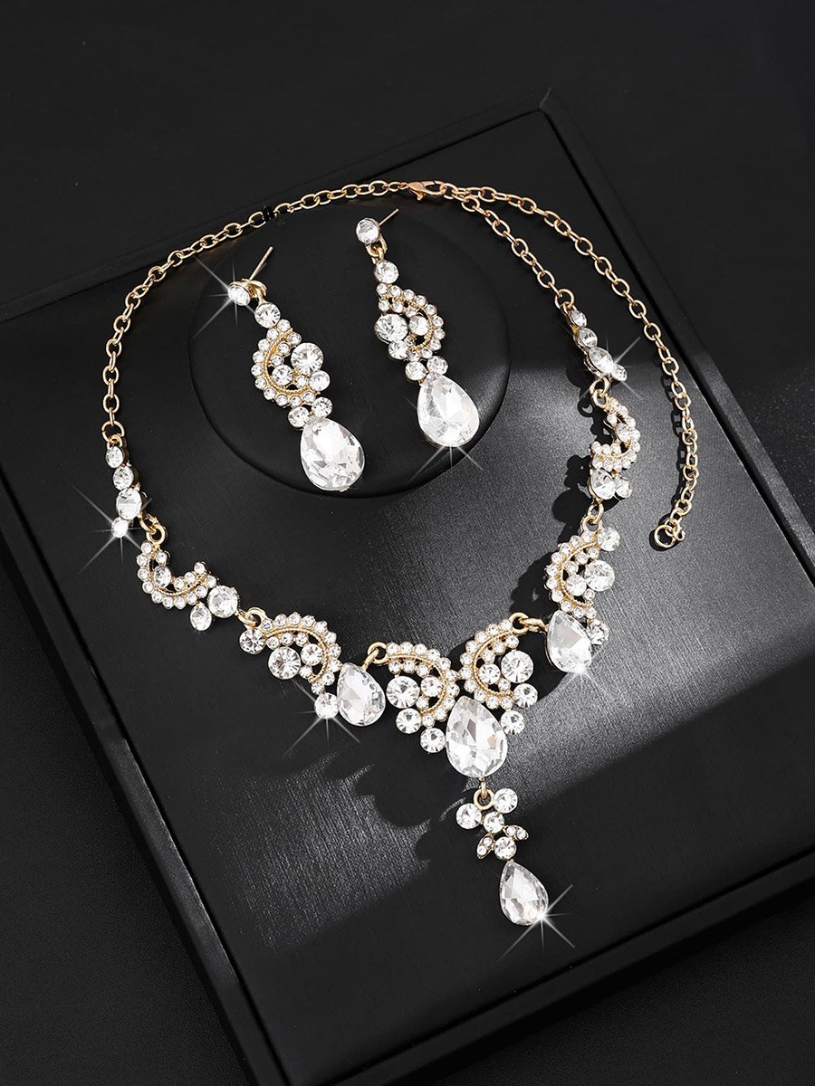 2-Piece Embellished Rhinestone Drop Necklace and Earrings Jewelry Set
