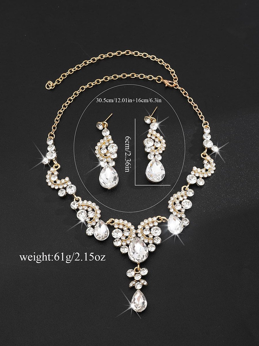 2-Piece Embellished Rhinestone Drop Necklace and Earrings Jewelry Set