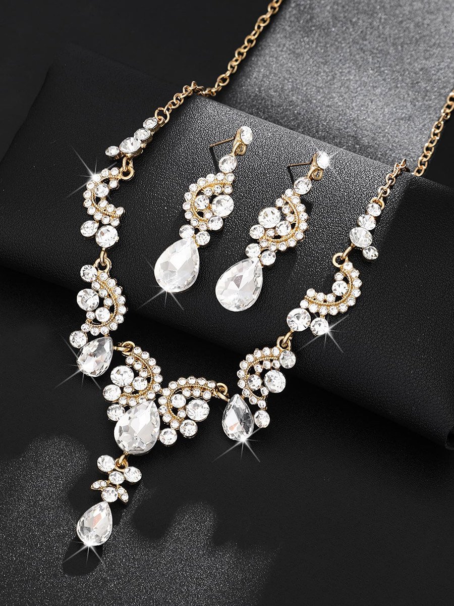 2-Piece Embellished Rhinestone Drop Necklace and Earrings Jewelry Set