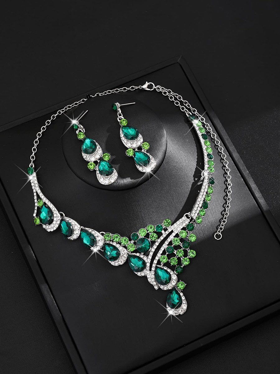 2-Piece Embellished Rhinestone Drop Necklace and Earrings Jewelry Set