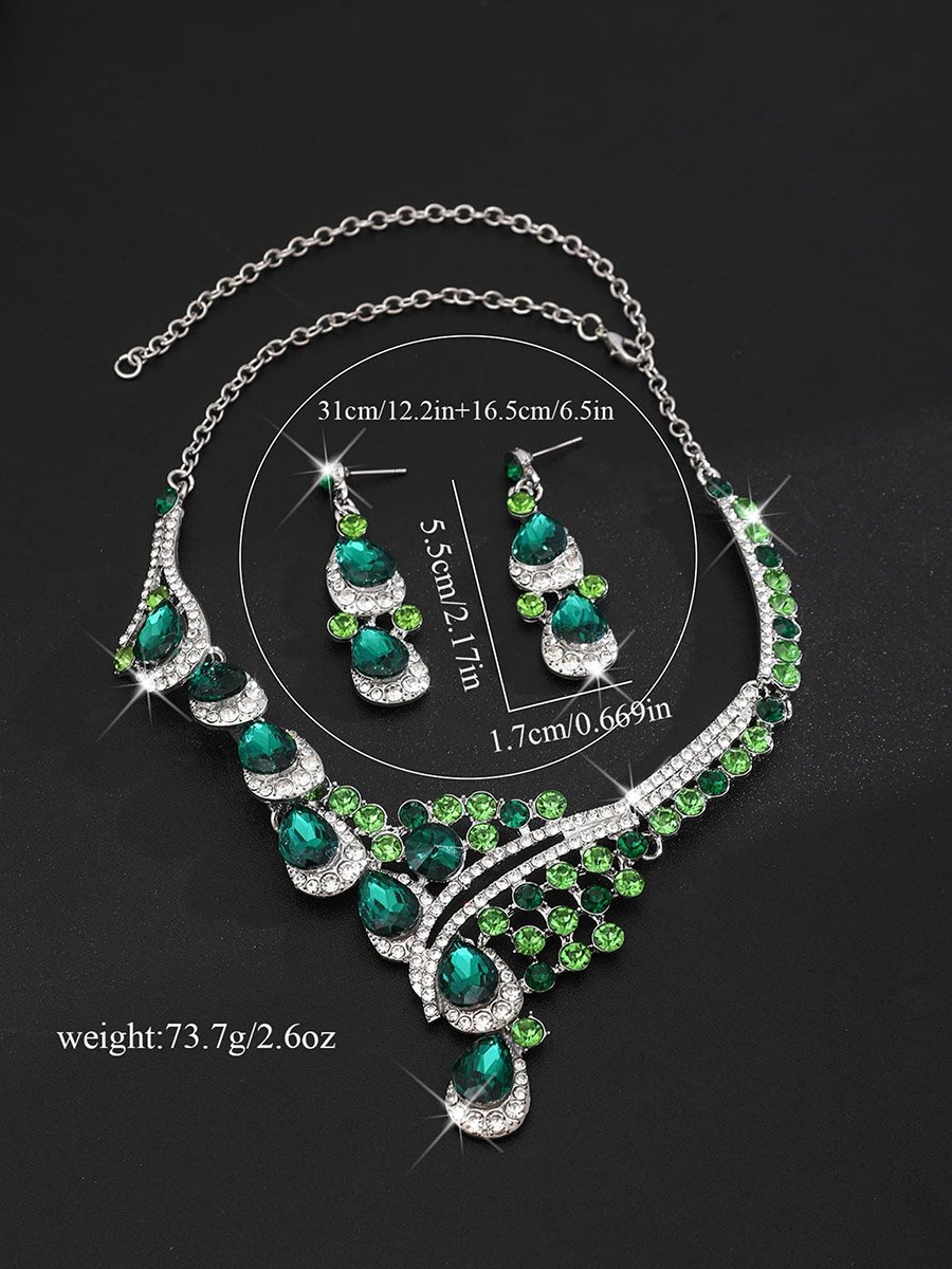 2-Piece Embellished Rhinestone Drop Necklace and Earrings Jewelry Set