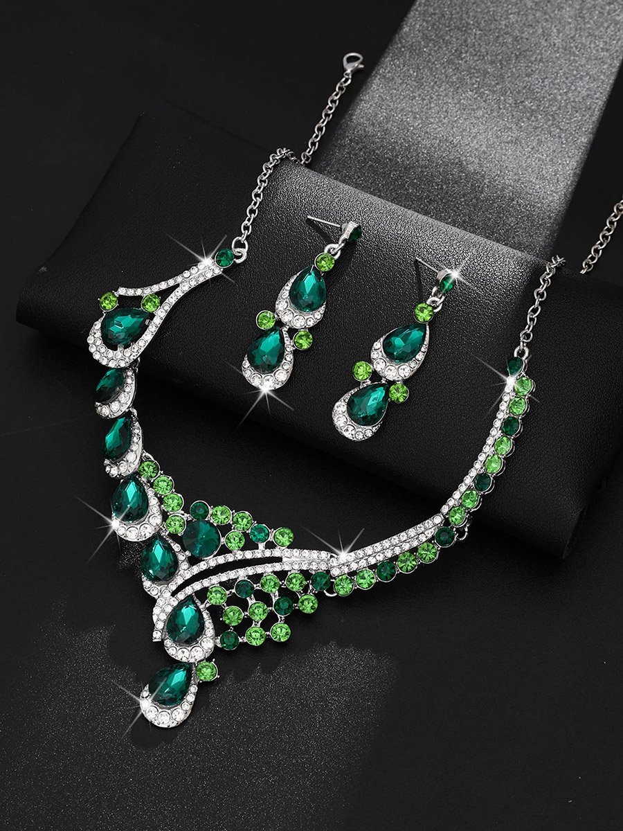 2-Piece Embellished Rhinestone Drop Necklace and Earrings Jewelry Set