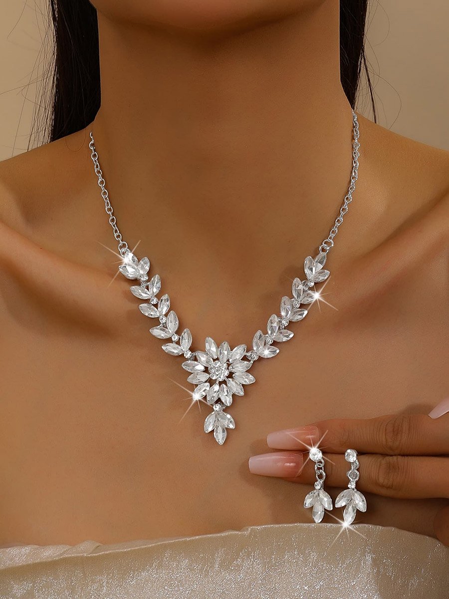 2-Piece Embellished Rhinestone Necklace and Earrings Jewelry Set