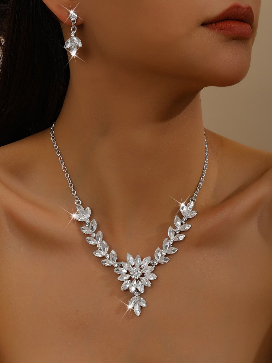2-Piece Embellished Rhinestone Necklace and Earrings Jewelry Set