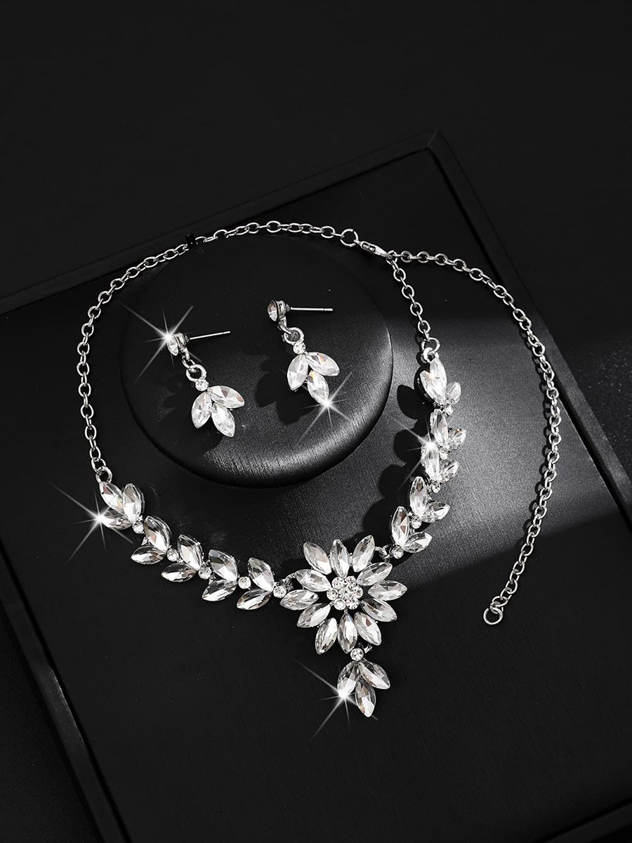 2-Piece Embellished Rhinestone Necklace and Earrings Jewelry Set