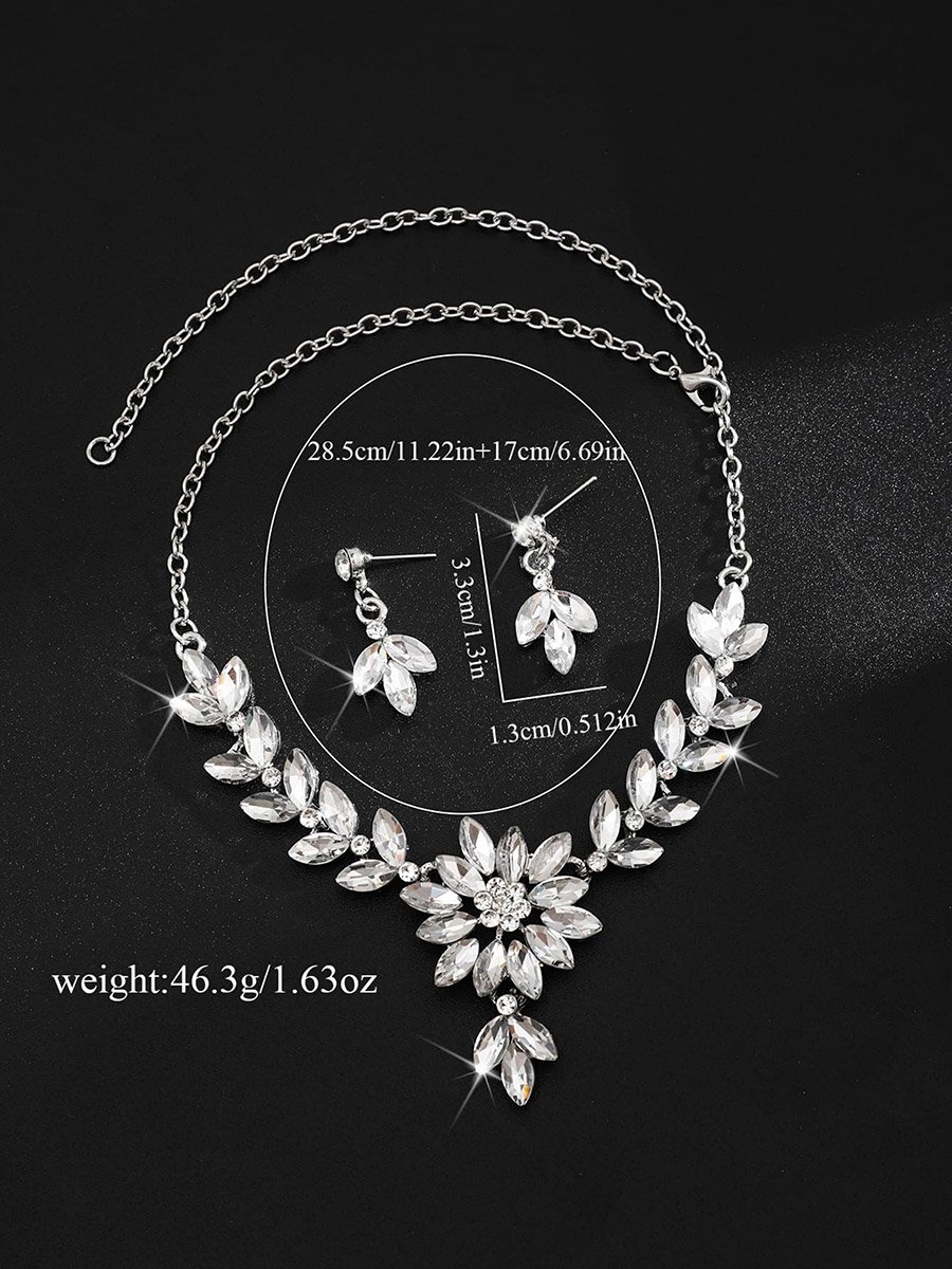 2-Piece Embellished Rhinestone Necklace and Earrings Jewelry Set