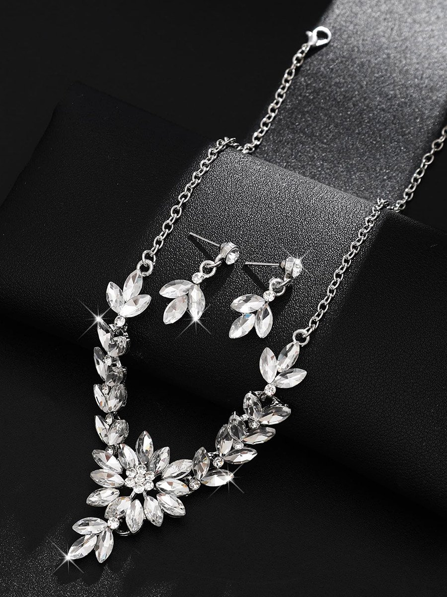 2-Piece Embellished Rhinestone Necklace and Earrings Jewelry Set