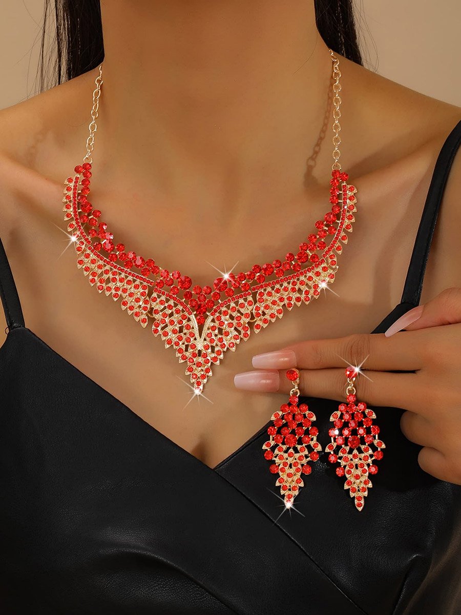 2-Piece Embellished Rhinestone Necklace and Earrings Jewelry Set