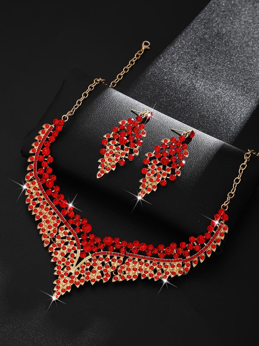2-Piece Embellished Rhinestone Necklace and Earrings Jewelry Set