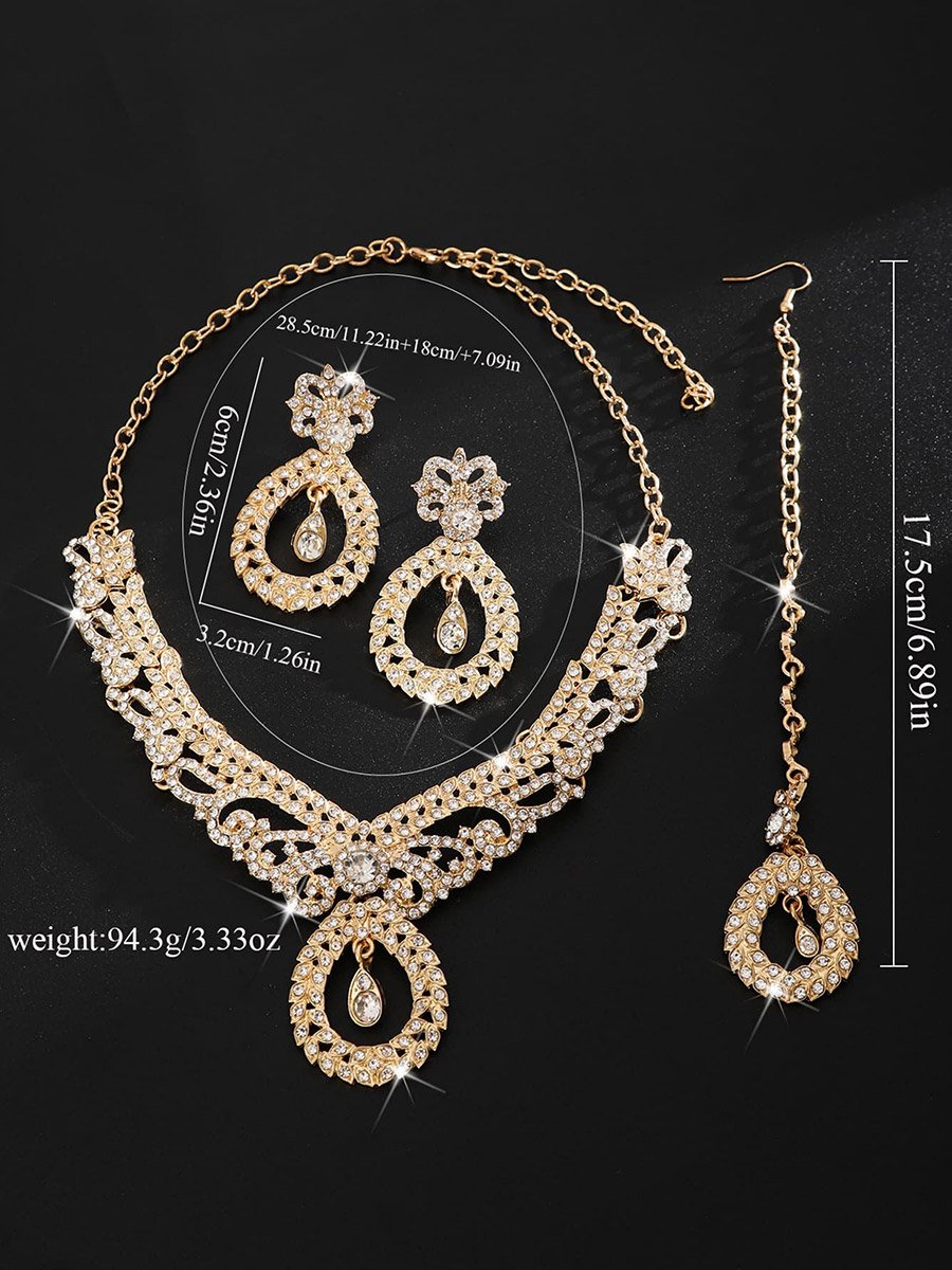 3-Piece Embellished Drop Necklace, Forehead Pendant and Earrings Jewelry Set