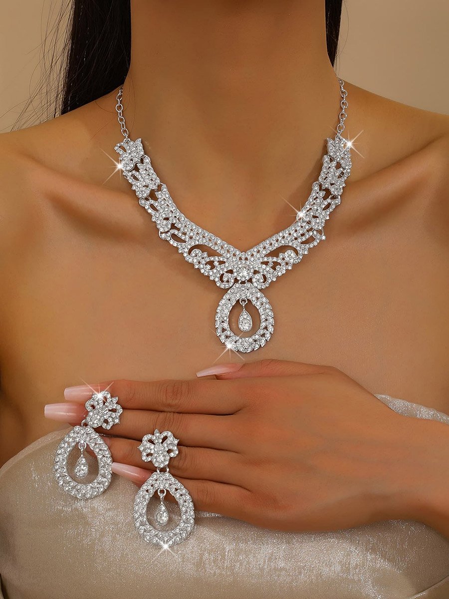 3-Piece Embellished Drop Necklace, Forehead Pendant and Earrings Jewelry Set