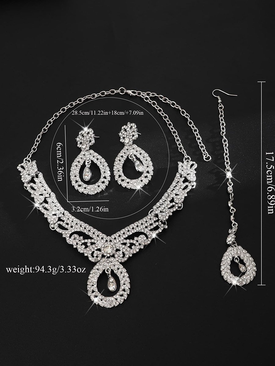 3-Piece Embellished Drop Necklace, Forehead Pendant and Earrings Jewelry Set