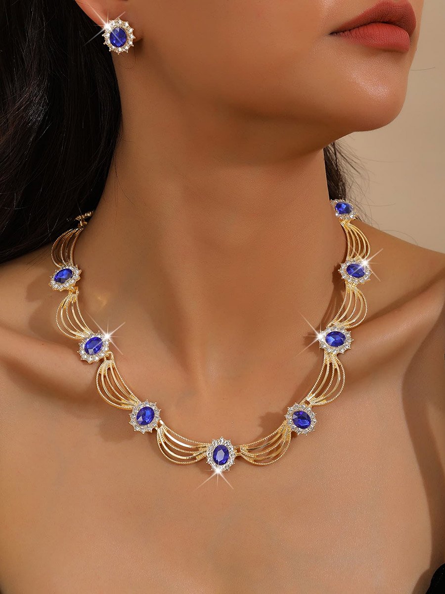 2-Piece Multi-chain Embellished Necklace and Earrings Jewelry Set
