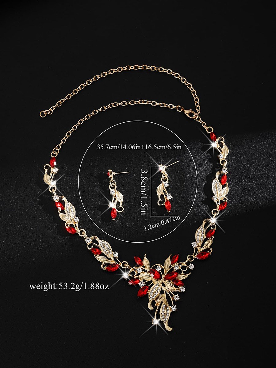 2-Piece Leaf Shape Embellished Necklace and Earrings Jewelry Set